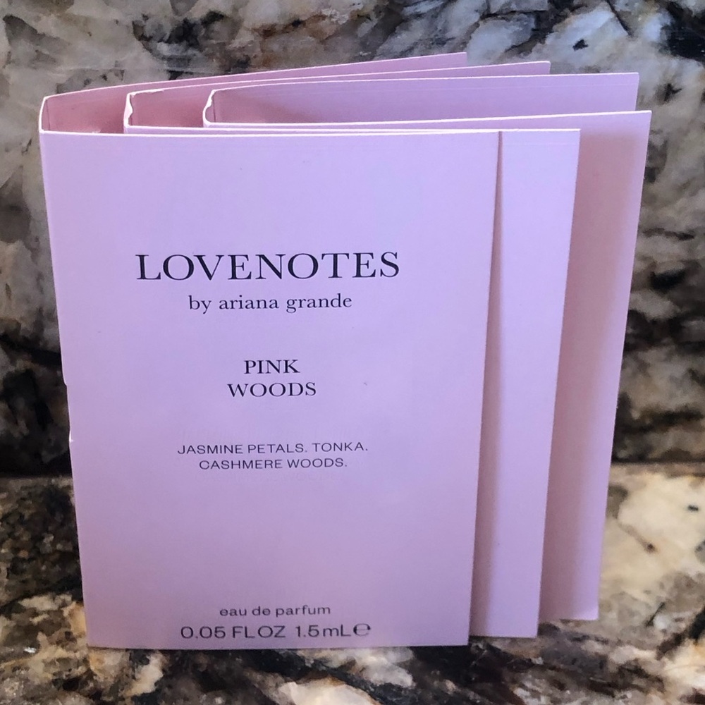 Set of 3 Love Notes by Ariana Grande Pink Woods Sample Vial Spray Card Bundle